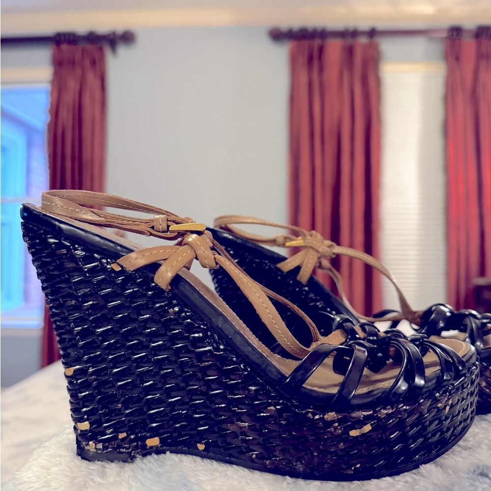 Prada Black and Tan Wedge Shoes - Picture 5 of 6